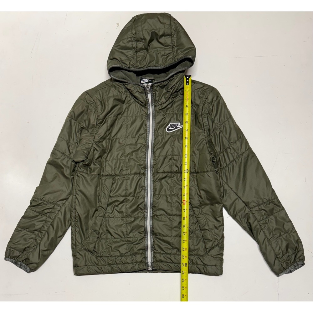 Nike‎ Mens Hooded Quilted Puffer Jacket Olive Green Fleece Lined Small RN56323